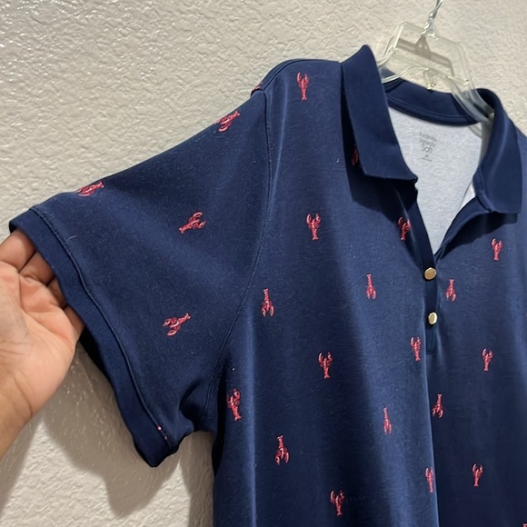 Kim Rogers Perfectly Soft Women’s Navy Polo Shirt with Red Lobster Print Sz 2X - Picture 5 of 10